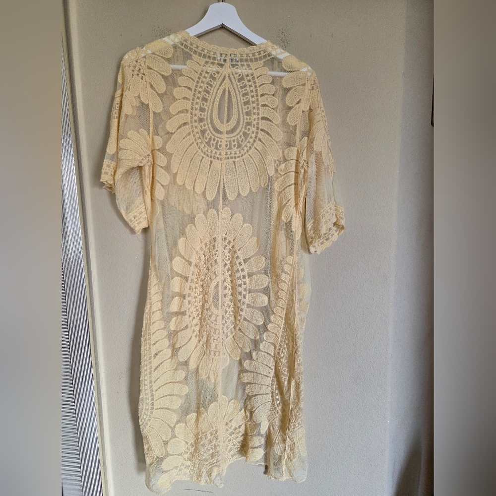 Butter Yellow Boho Lace Kimono Bohemian - Picture 2 of 5